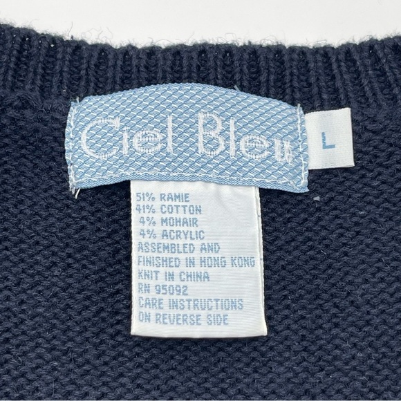 Vintage Ciel Bleu Women’s Large Floral Sweater Vest Buttons Flowers Blue 90s - Picture 7 of 13